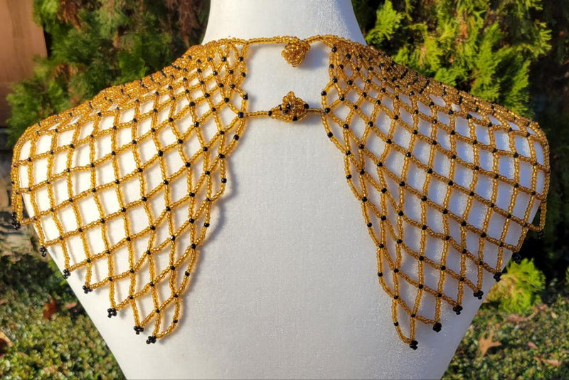 Gold & Black Beaded Collar Necklace