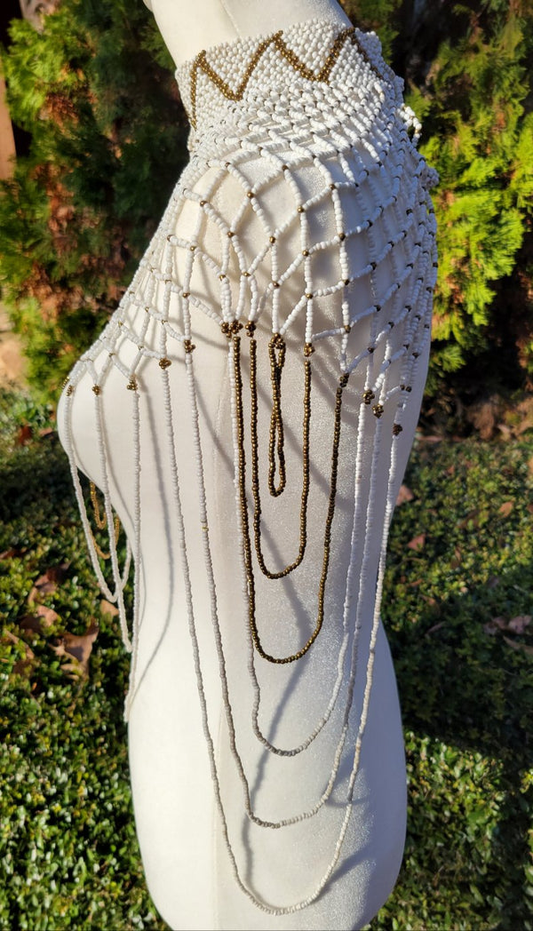 White & Matte Gold Body Necklace